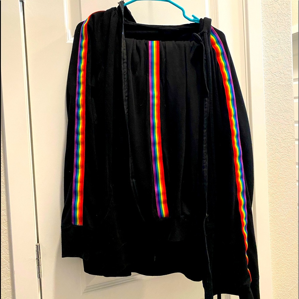 Black and rainbow striped zip up hoodie and sweatpants size 3X